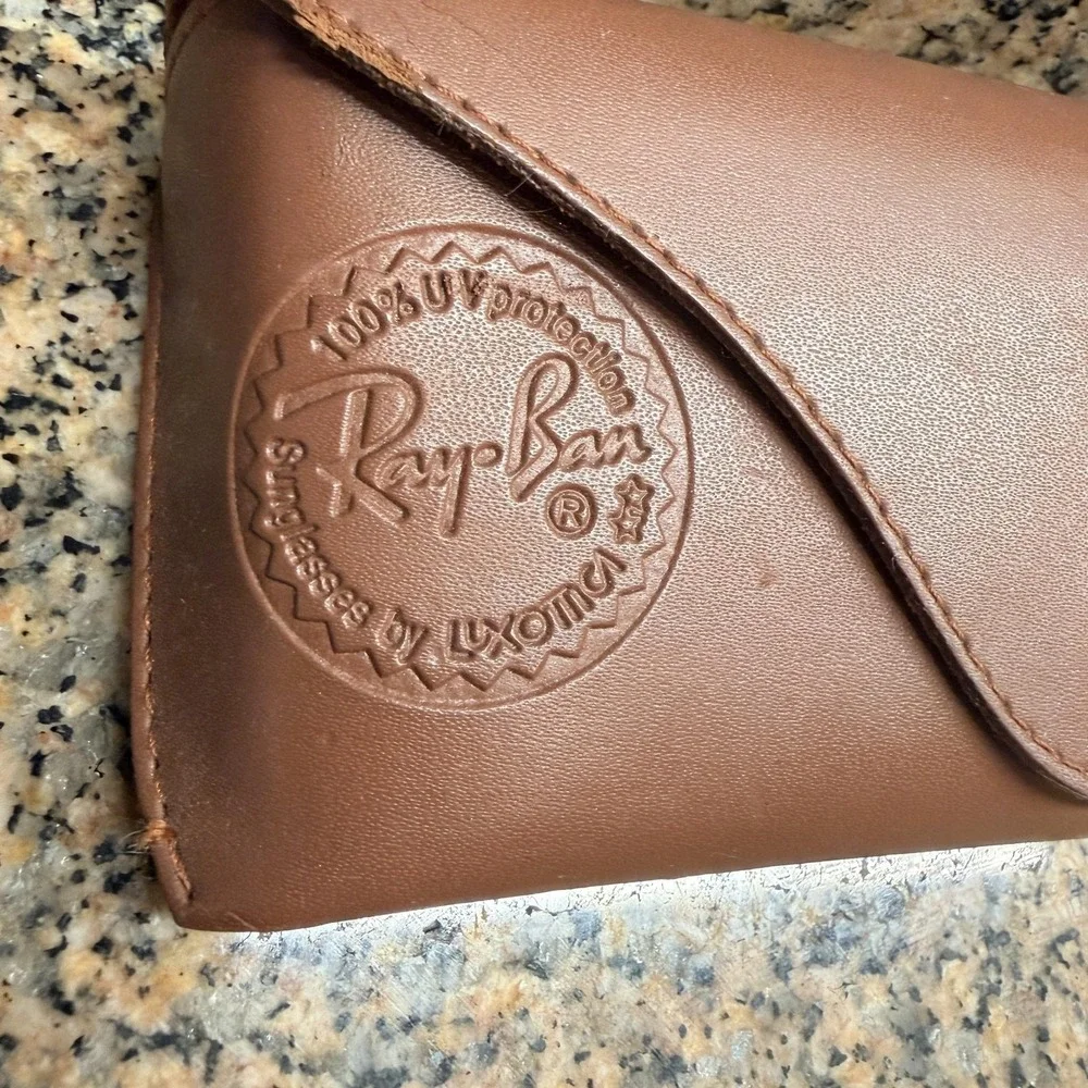 VTG Ray-Ban Brown Genuine Leather Embossed Sunglasses Case Made in Italy